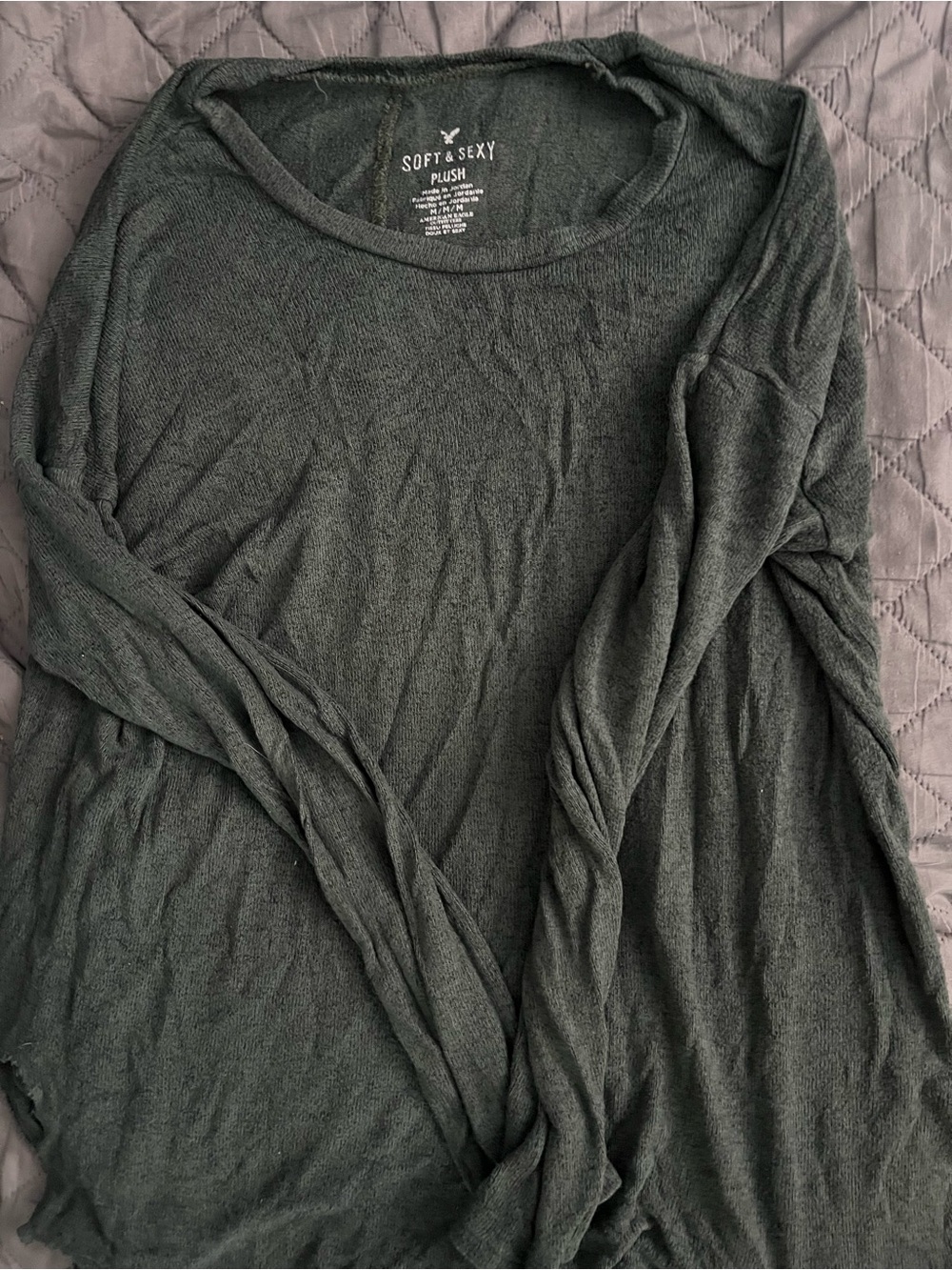 American Eagle Soft & Sexy Plush Long Sleeve Top - Dark Green